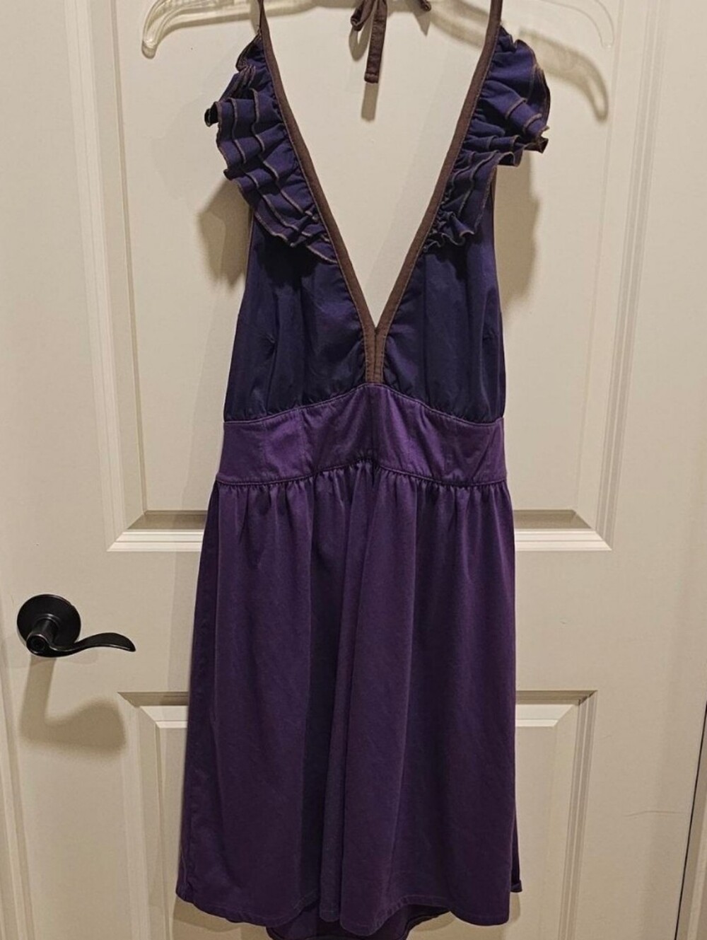 Anthropology Knitted Dove Vintage Purple Halter Ruffle Trim Dress
